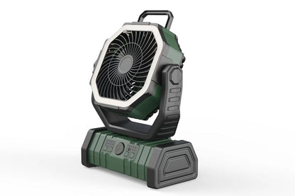 Portable Camping Fan with Light Large Capacity Outdoor Rechargeable Tent Fan - Army Green