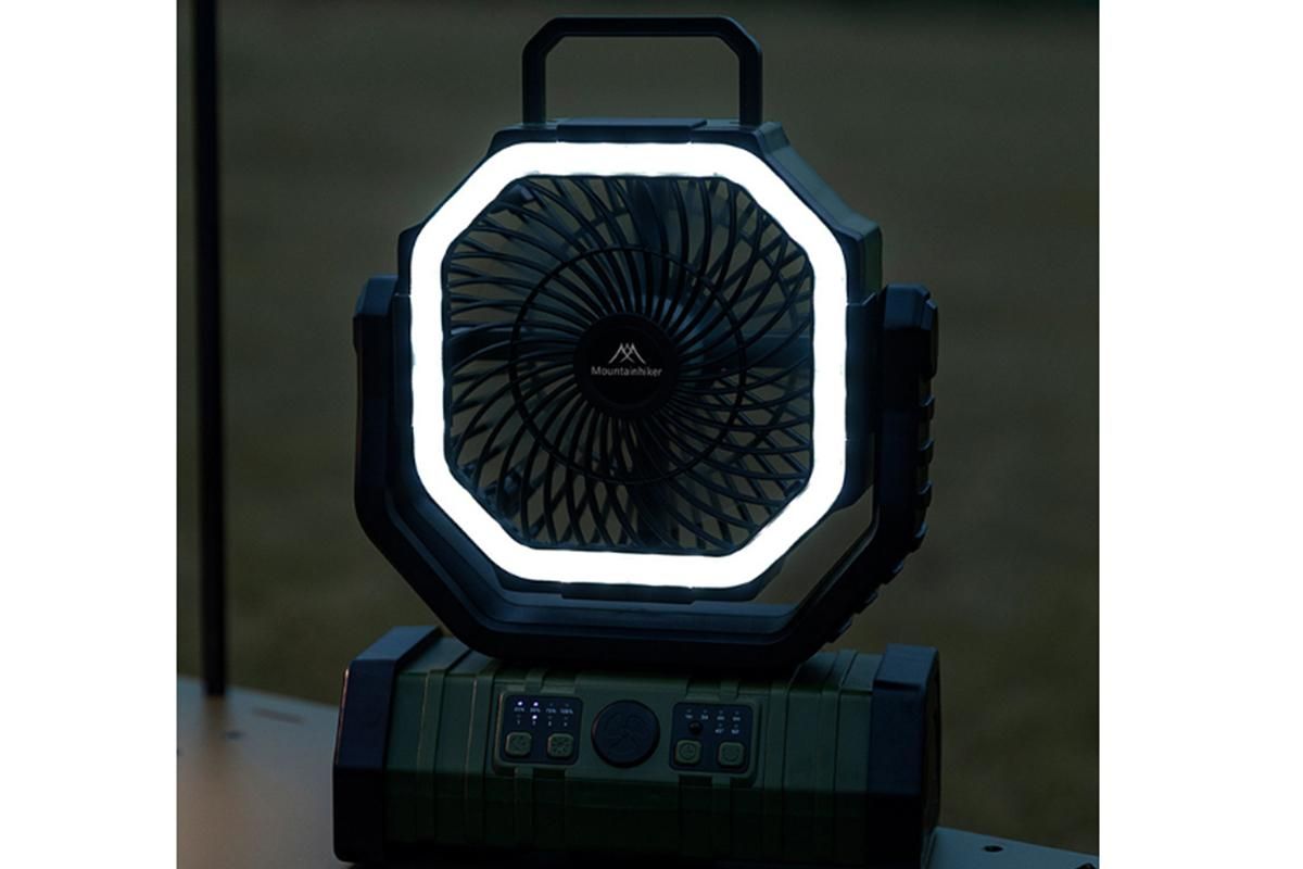 Portable Camping Fan with Light Large Capacity Outdoor Rechargeable Tent Fan - Army Green