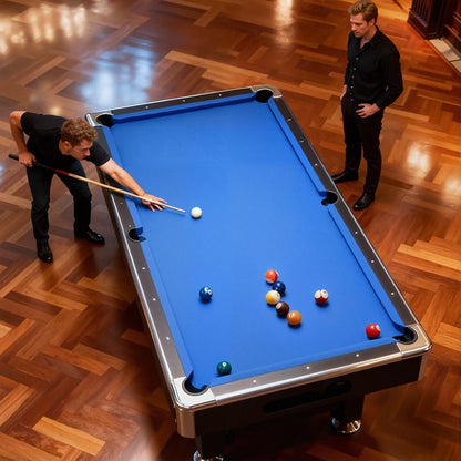 8Ft Billiard Table, Velvet Tablecloth with Accessories - Green