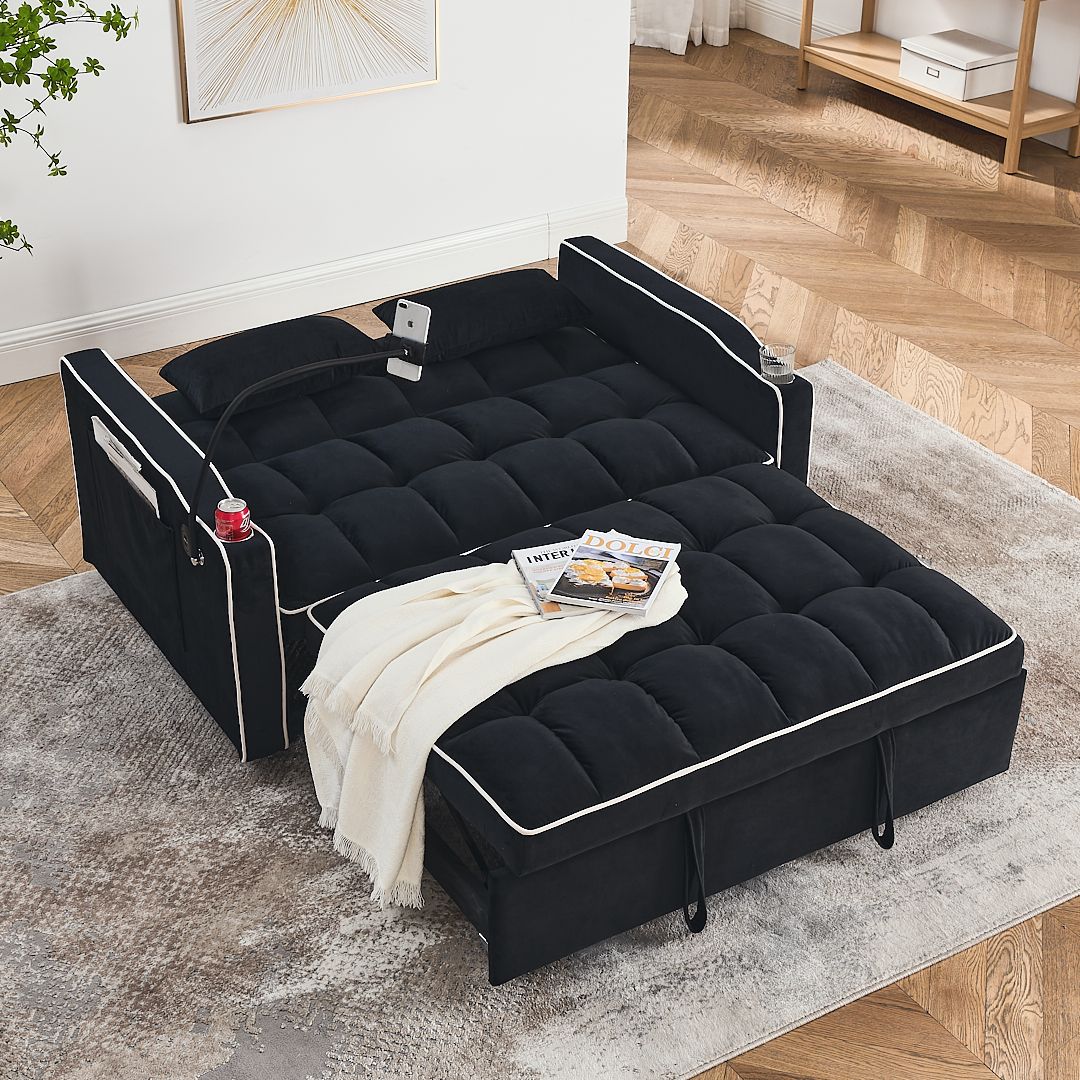 Fashionable Modern and Multi-functional Foldable Velvet Sofa Bed - Light Grey