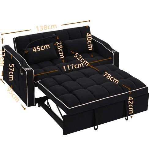 Fashionable Modern and Multi-functional Foldable Velvet Sofa Bed - Light Grey