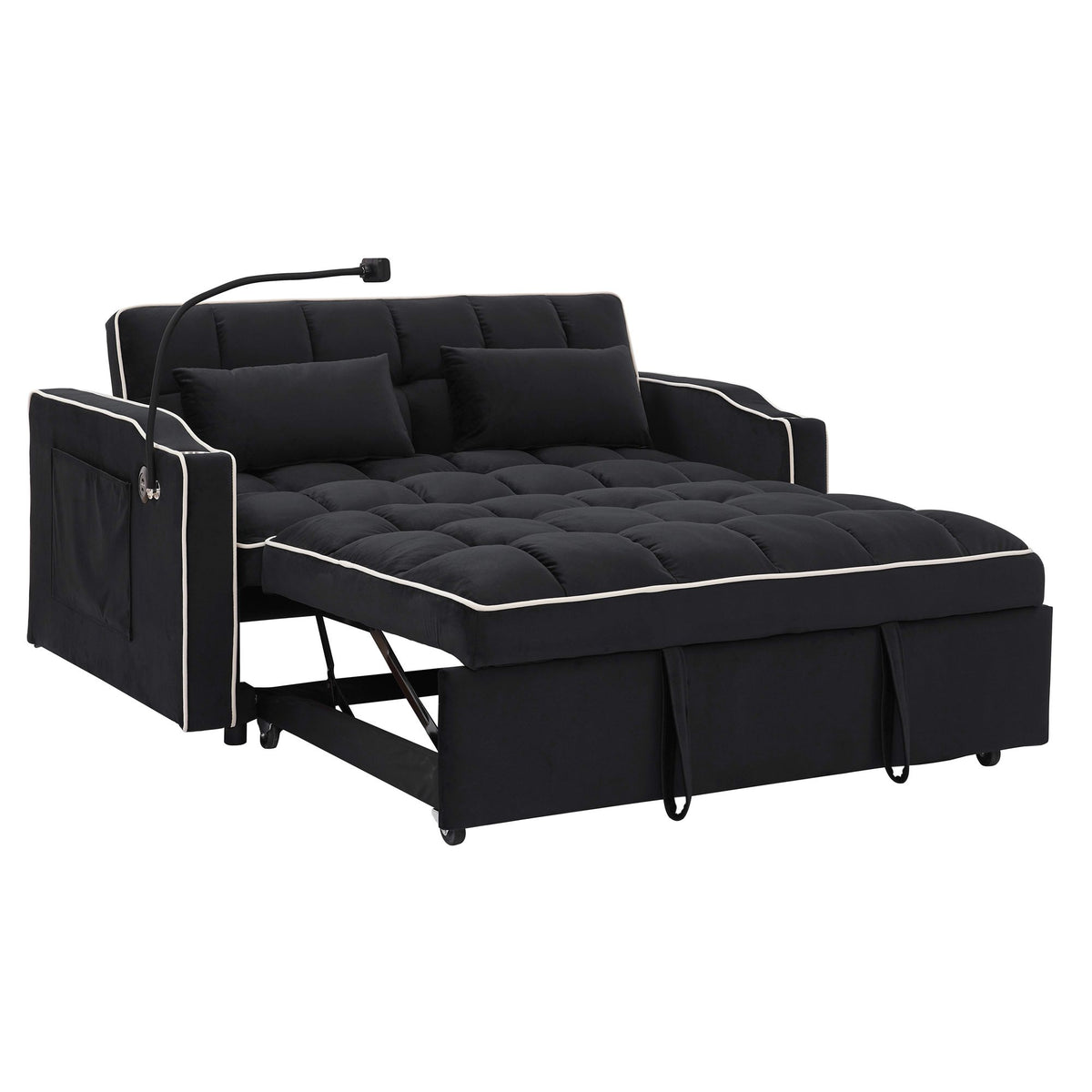 Fashionable Modern and Multi-functional Foldable Velvet Sofa Bed - Light Grey
