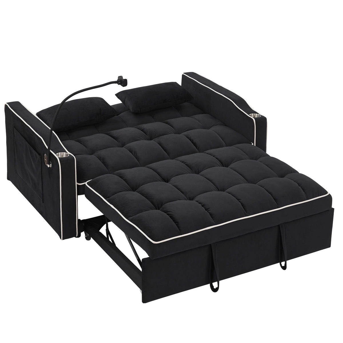 Fashionable Modern and Multi-functional Foldable Velvet Sofa Bed - Light Grey