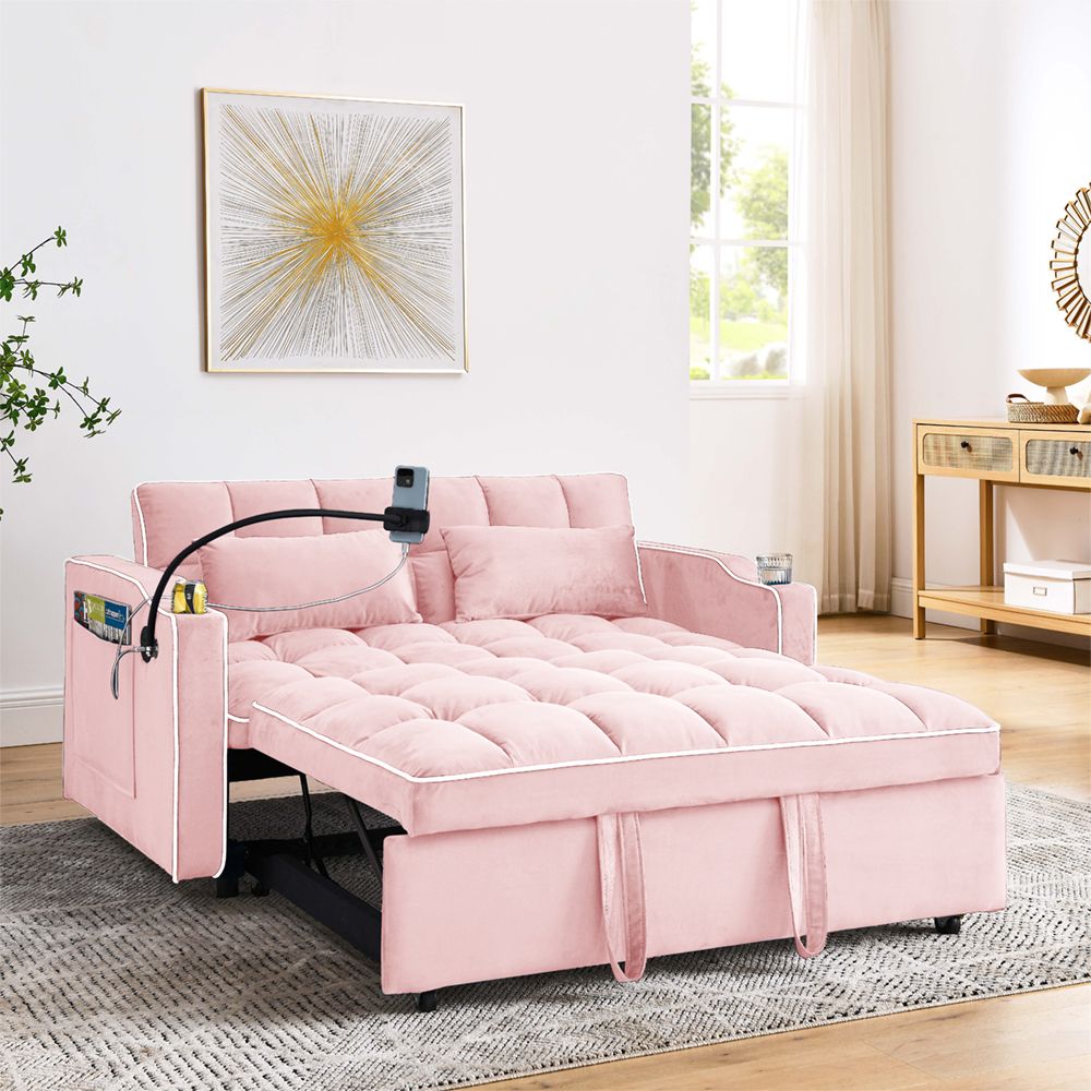 Fashionable Modern and Multi-functional Foldable Velvet Sofa Bed - Light Grey