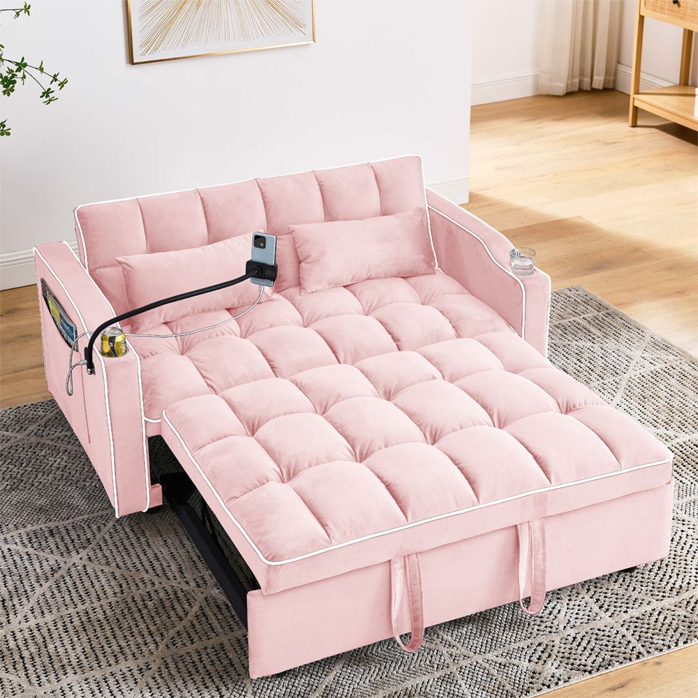 Fashionable Modern and Multi-functional Foldable Velvet Sofa Bed - Light Grey