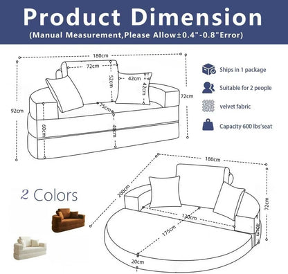 Multifunctional Round convertible Sofa Bed(Compressed Packaging) - Orange
