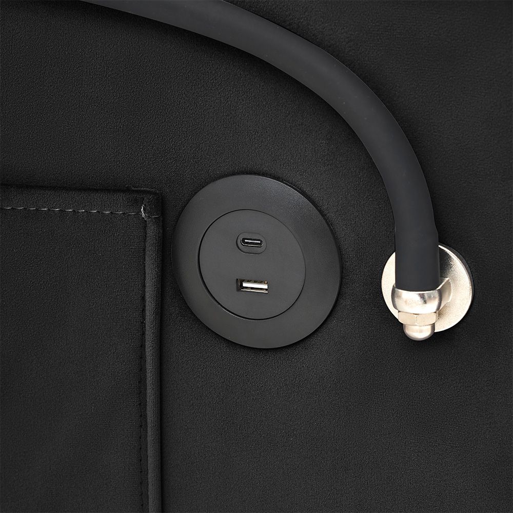 Single-seater sofa bed, equipped with USB ports and a phone holder - Black