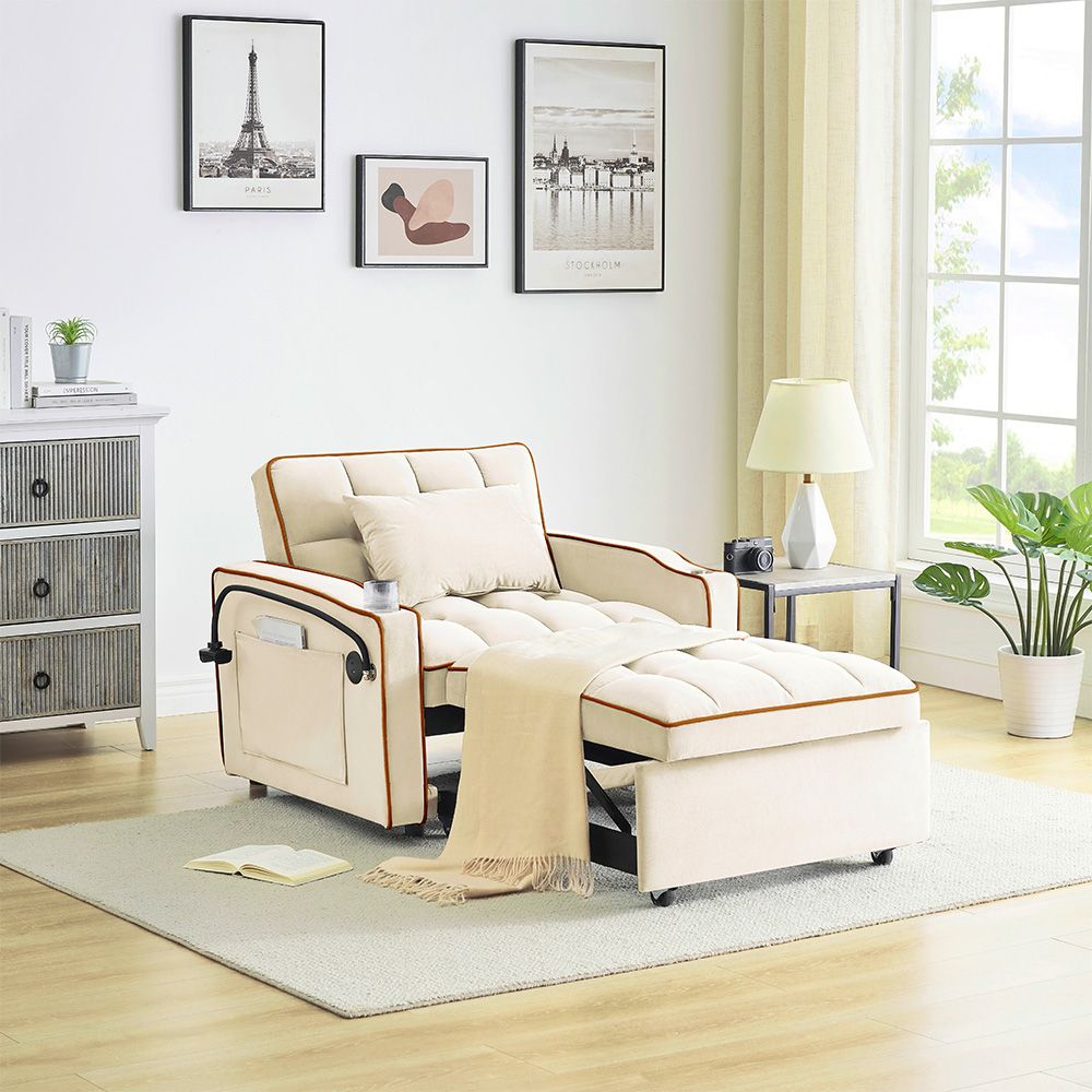 Single-seater sofa bed, equipped with USB ports and a phone holder - Black