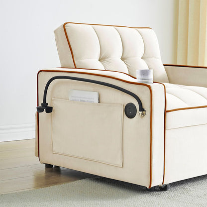 Single-seater sofa bed, equipped with USB ports and a phone holder - Grey