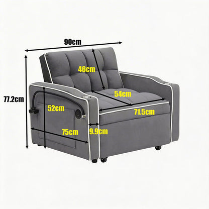 Single-seater sofa bed, equipped with USB ports and a phone holder - Grey