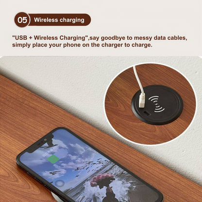 Bedside Table with Wireless Charging Station,LED Nightstand with Open Storage Drawers for Small Cats and Dogs Bed, Cozy Home for Living Room, Bedroom, Office, Sofa Side