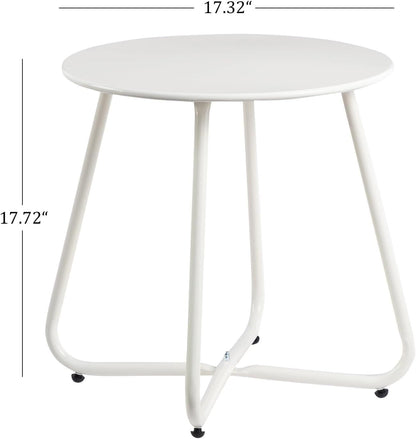 Metal Outdoor Side Table – Round Patio Table, Rust-Resistant Small End Coffee Table for Balcony, Garden, Porch, Living Room & Bedroom – Portable Accent Table for Indoor Outdoor Use, White