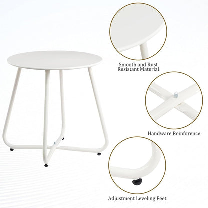 Metal Outdoor Side Table – Round Patio Table, Rust-Resistant Small End Coffee Table for Balcony, Garden, Porch, Living Room & Bedroom – Portable Accent Table for Indoor Outdoor Use, White