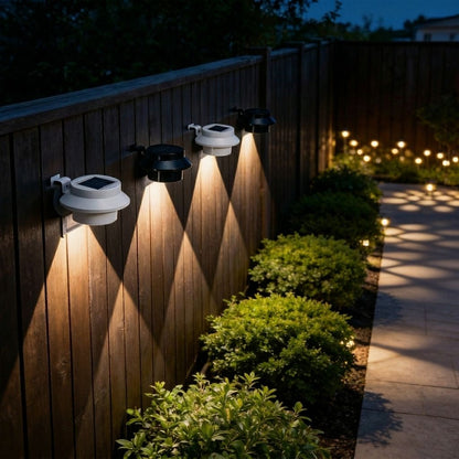 Solar Powered Smart Wall Light with Auto Dusk-to-Dawn Sensor, IP65 Waterproof Fence & Garden Accent Lighting, Available in 3000K Warm White or 6000K Cool White, Ideal for Patio, Pathway, and Courtyard Ambient Glow (4PCS, Black Housing‑Warm White Light)