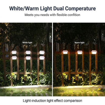 Solar Powered Smart Wall Light with Auto Dusk-to-Dawn Sensor, IP65 Waterproof Fence & Garden Accent Lighting, Available in 3000K Warm White or 6000K Cool White, Ideal for Patio, Pathway, and Courtyard Ambient Glow (4PCS, White Housing‑Cool White Light)