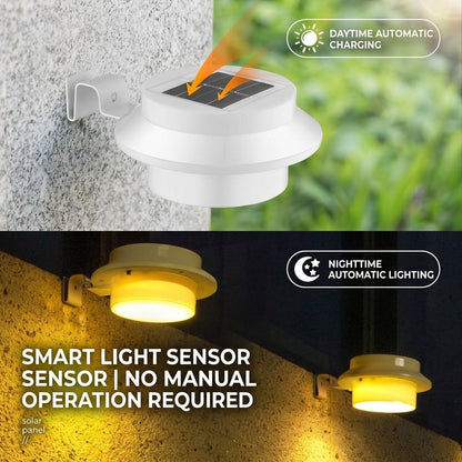 Solar Powered Smart Wall Light with Auto Dusk-to-Dawn Sensor, IP65 Waterproof Fence & Garden Accent Lighting, Available in 3000K Warm White or 6000K Cool White, Ideal for Patio, Pathway, and Courtyard Ambient Glow (8PCS, Black Housing‑Warm White Light)