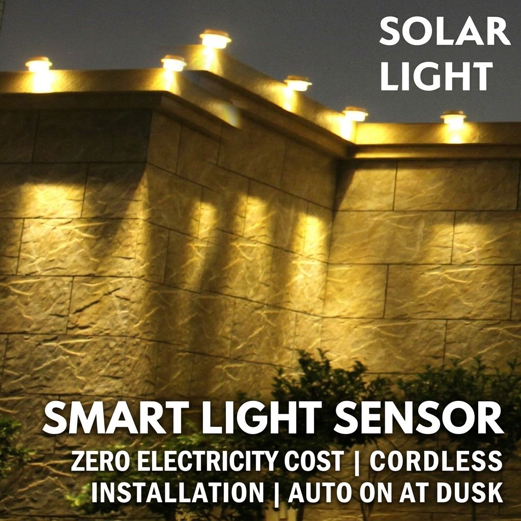 Solar Powered Smart Wall Light with Auto Dusk-to-Dawn Sensor, IP65 Waterproof Fence & Garden Accent Lighting, Available in 3000K Warm White or 6000K Cool White, Ideal for Patio, Pathway, and Courtyard Ambient Glow (8PCS, White Housing‑Warm White Light)