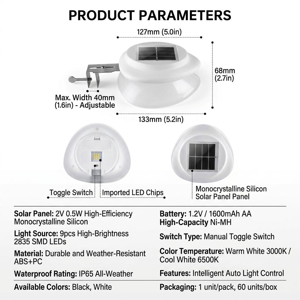 Solar Powered Fence Light with Durable ABS+PC Housing, Monocrystalline Silicon Panel, and Adjustable Mounting Clip for Outdoor Garden, Patio, Deck, and Walkway Illumination in Warm White or Cool White (16PCS, Black Housing‑Cool White Light)