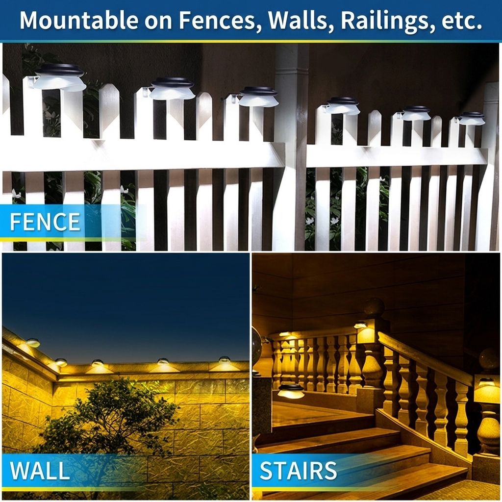Solar Powered Fence Light with Durable ABS+PC Housing, Monocrystalline Silicon Panel, and Adjustable Mounting Clip for Outdoor Garden, Patio, Deck, and Walkway Illumination in Warm White or Cool White (16PCS, White Housing‑Warm White Light)