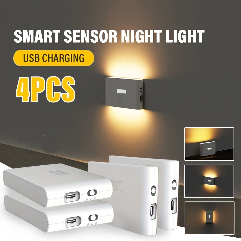White Black Smart Sensor Night Light USB Charging Night Light Automatic Night Light Ambient