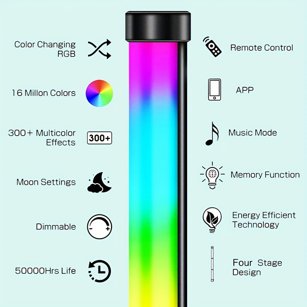 Black Silver 1.6m Floor Light Smart Voice-Controlled Light USB Powered Light Ambient Light