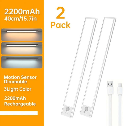 Silver Motion Sensor Light Rechargeable Led Light Dimmable Light 3 Light Color 2-Pack