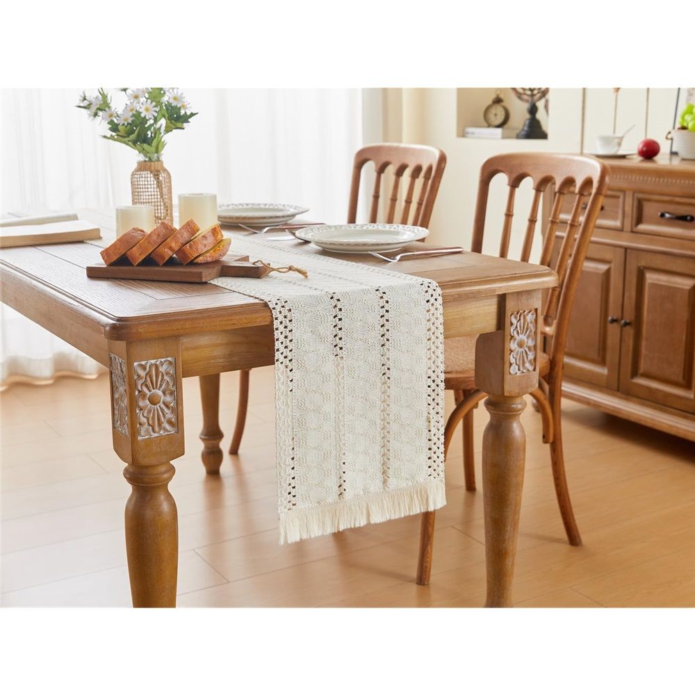 2 pack tablecloth with Tassels, Fall tablecloth Rustic Farmhouse Table Runners for Bohemian Dining Bedroom Kitchen Decor 12x48 Inches（only tablecloth）