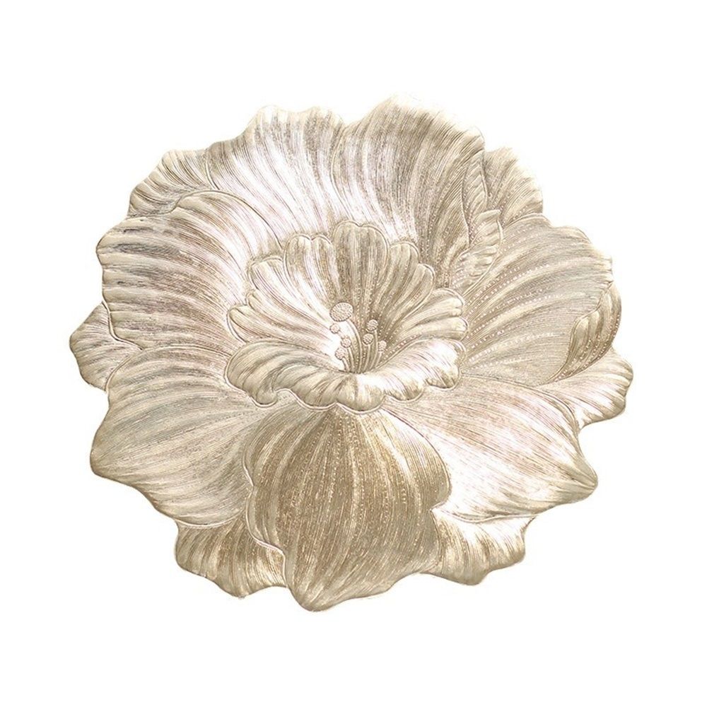 Gold Round Placemats for Dining Table Set of 6, Pressed Camellia Flower Place Mats 15 Inch Vinyl Table Mats for Chrismas Holiday Party Decoration