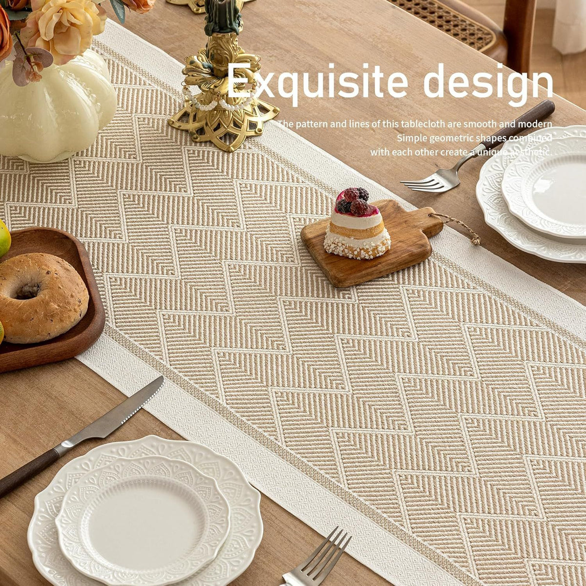 Linen-Like Farmhouse Rustic Polyester Table Runner Tassel Edges for Kitchen, Dining Table, Coffee Table, Holiday Parties, Party Decor（khaki 35*180cm）