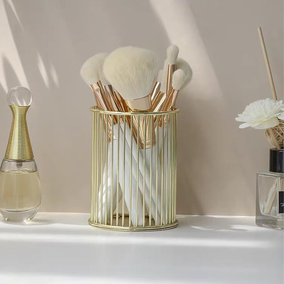 Metal Pen Holder Cup for Desk Makeup Brushes Pencil Holders Home Office Organizer , Makeup Brushes Cup, Pencil Holders, Office&Home Organizer, Gold