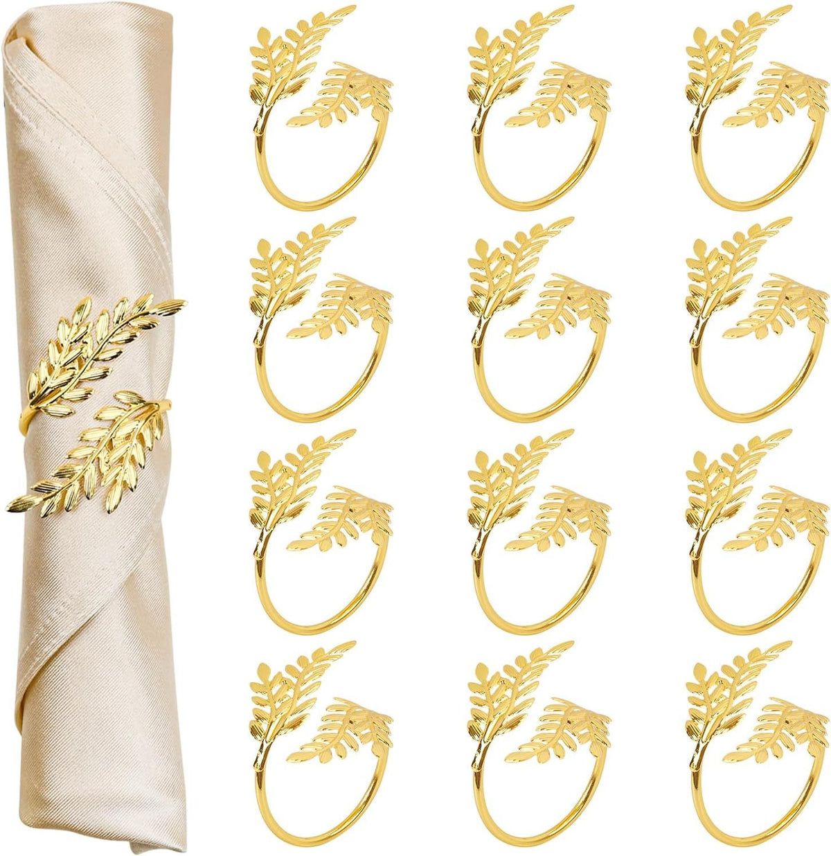 Gold Napkin Rings Set of 12 Metal Napkin Holder for Table Wheat Sheaf Napkin Rings for Dinning Table Parties