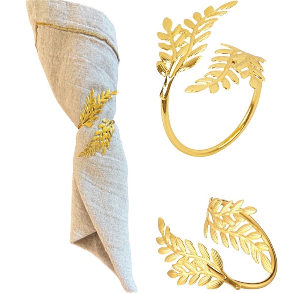 Gold Napkin Rings Set of 12 Metal Napkin Holder for Table Wheat Sheaf Napkin Rings for Dinning Table Parties
