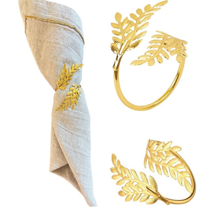 Gold Napkin Rings Set of 12 Metal Napkin Holder for Table Wheat Sheaf Napkin Rings for Dinning Table Parties