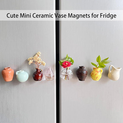 8PCS Cute Mini Ceramic Vase Magnets for Fridge, Mini Bud Vases Magnetic, Tiny 3D Plant Vase for Refrigerator Decoration Kitchen Locker Kitchen Office
