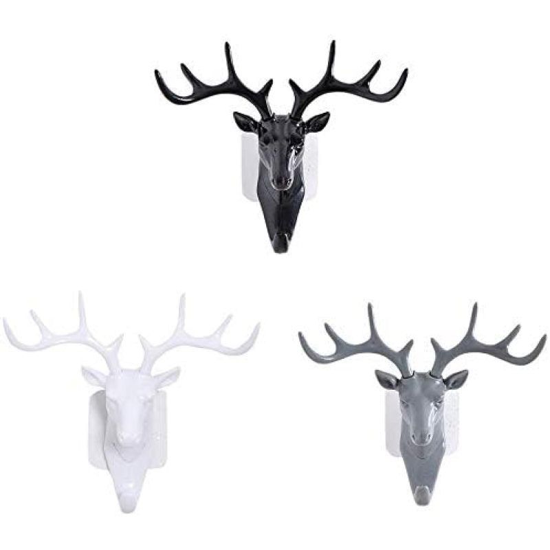 3 Pack Elephant Head / Deer Head Single Wall Hook/Hanger Animal Shaped Coat Hat Hook Heavy Duty, Rustic, Decorative Gift (Deer)