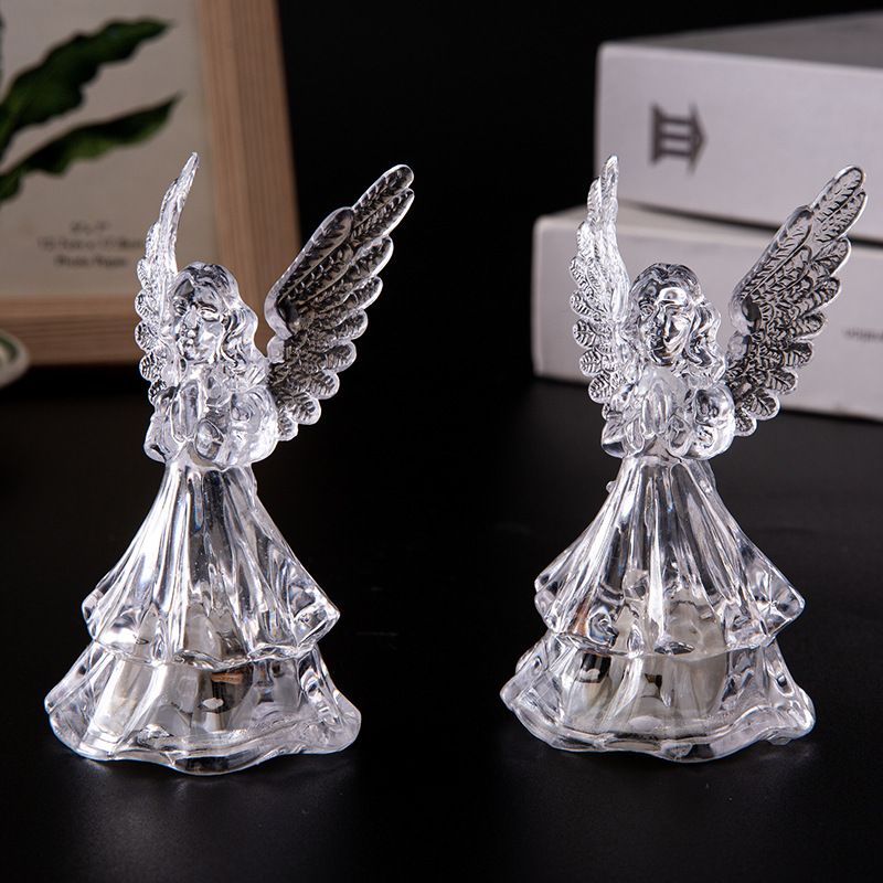 2pcs Acrylic Angel Led Lighted Sparkling Figurines Prayer Angel Statues Home Decorative Decor Figurine Angels Statue
