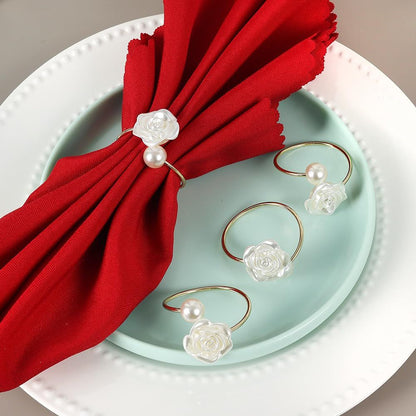 Pearl Flower Napkin Rings Set of 6, Flowers Dinning Table Setting Rustic Dinner Tables Decoration for Wedding Receptions,Christmas