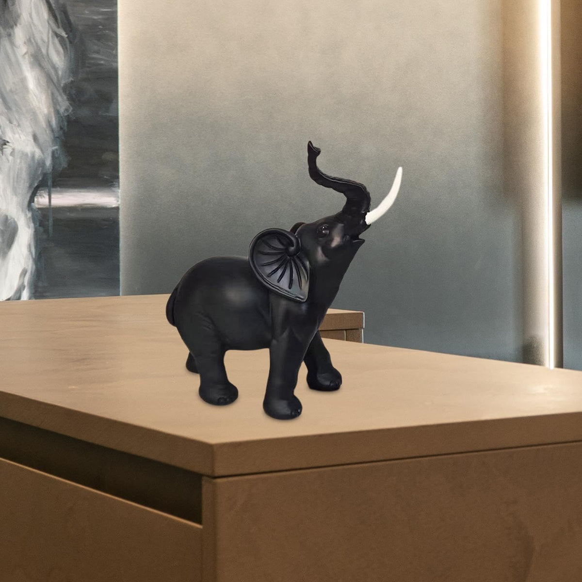 Desktop Figurines Resin Sculpture Feng Shui Decor Collections Elephant Statue Animal Figurine for Dining Room Office Holidays