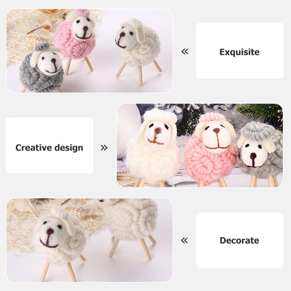 Home Decor 3Pcs Wool Felt Lamb Decoration Plush Sheep Figurine Table Ornament Farm Animal Decorative Figurines for Home