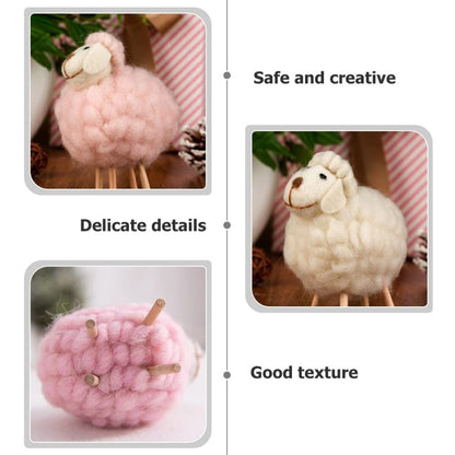 Home Decor 3Pcs Wool Felt Lamb Decoration Plush Sheep Figurine Table Ornament Farm Animal Decorative Figurines for Home