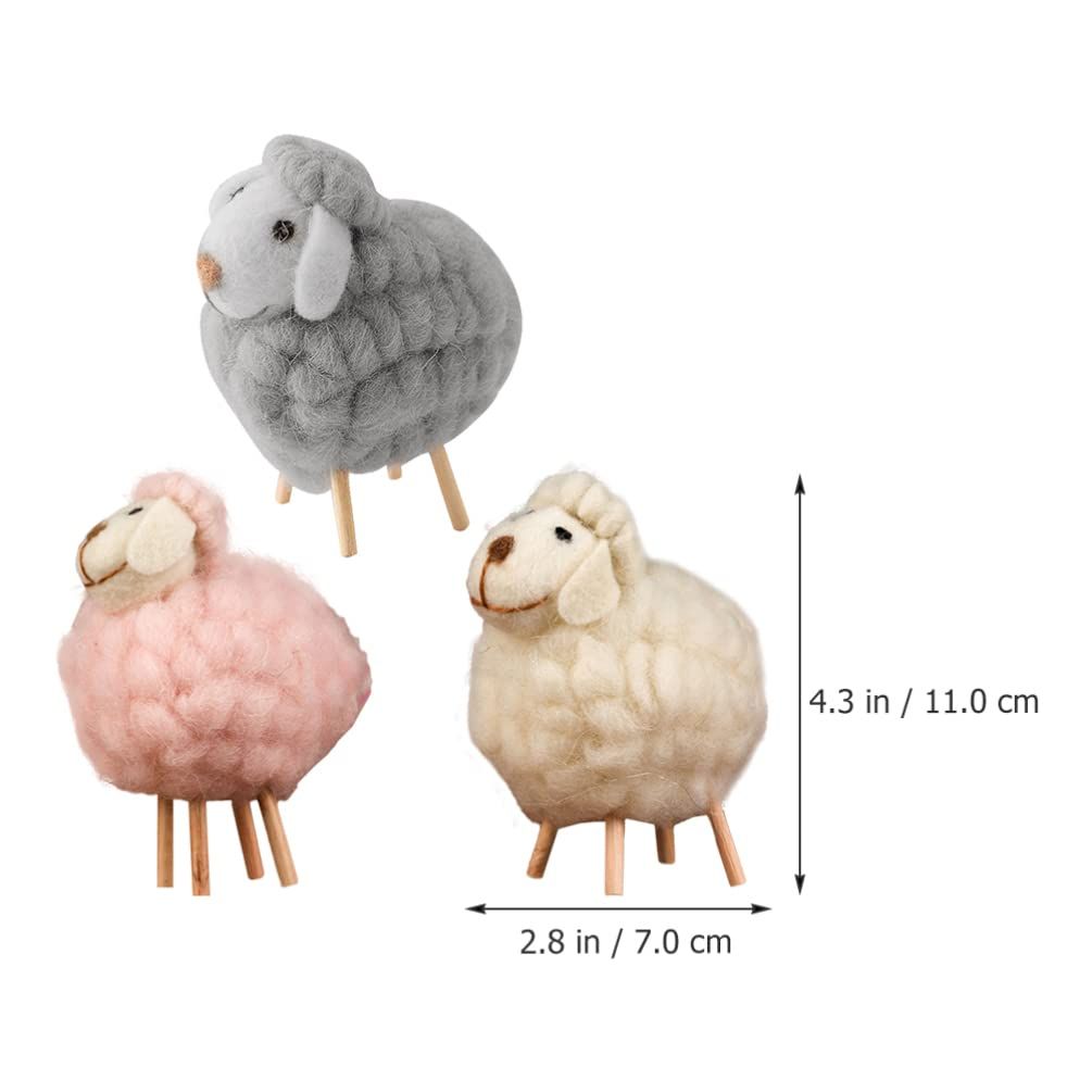 Home Decor 3Pcs Wool Felt Lamb Decoration Plush Sheep Figurine Table Ornament Farm Animal Decorative Figurines for Home