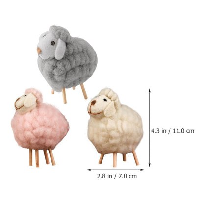 Home Decor 3Pcs Wool Felt Lamb Decoration Plush Sheep Figurine Table Ornament Farm Animal Decorative Figurines for Home