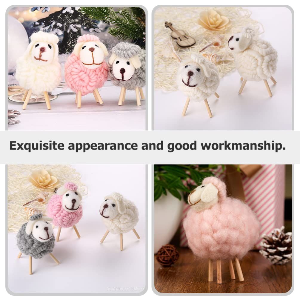 Home Decor 3Pcs Wool Felt Lamb Decoration Plush Sheep Figurine Table Ornament Farm Animal Decorative Figurines for Home