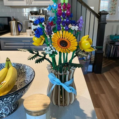 Wooden Vase Kit for Lego Flowers Bouquet Cute Flower Vase Building Set for Lego Bouquet Arrangement Home Decoration
