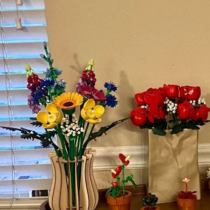 Wooden Vase Kit for Lego Flowers Bouquet Cute Flower Vase Building Set for Lego Bouquet Arrangement Home Decoration