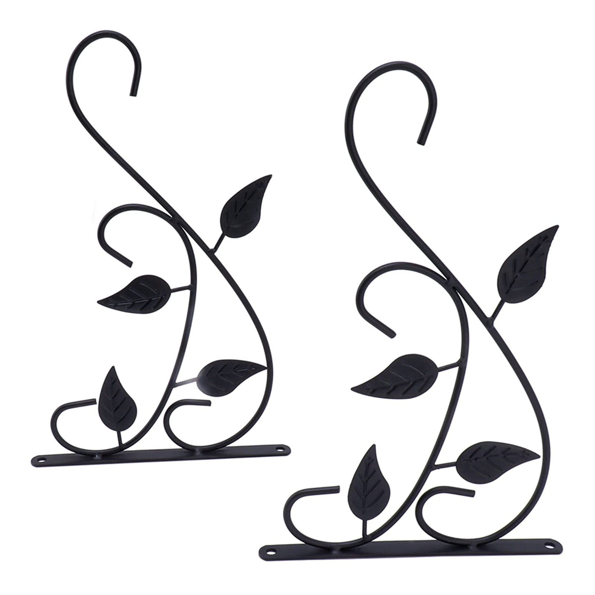 Hanging Basket Hooks, 2pcs Hanging Basket Bracket Heavy Duty Rust Resistant Durable Iron Art Outdoor Planter Hanger Hooks (Black)