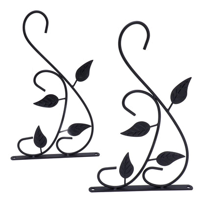 Hanging Basket Hooks, 2pcs Hanging Basket Bracket Heavy Duty Rust Resistant Durable Iron Art Outdoor Planter Hanger Hooks (Black)