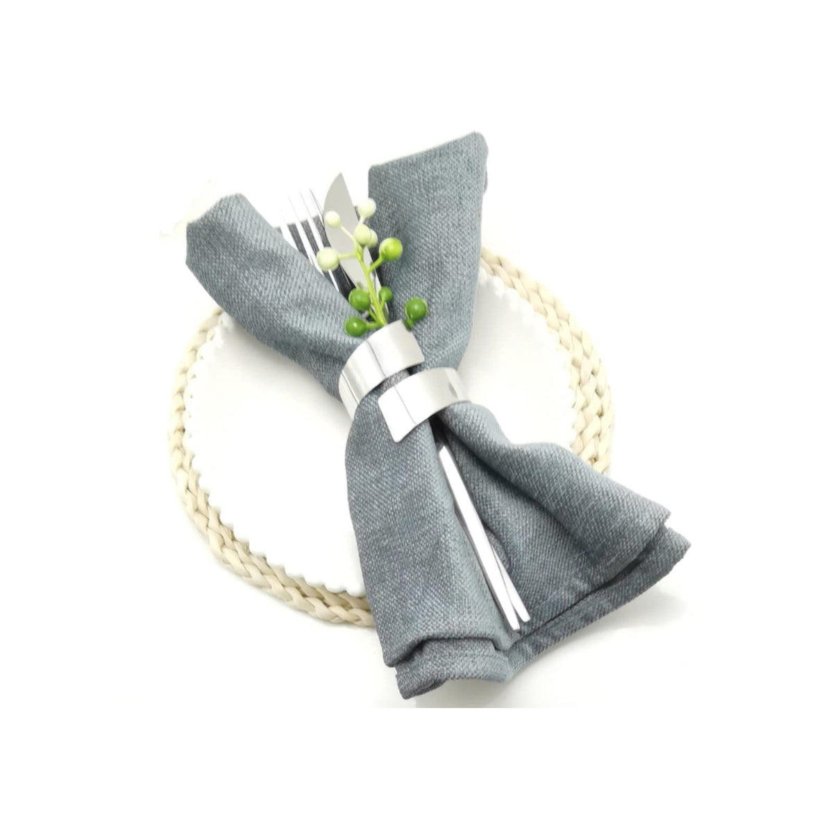 Silver Napkin Rings Set of Metal Napkin Ring Holder for Thanksgiving, Christmas Dinner Table Setting, Wedding, Holiday Parties