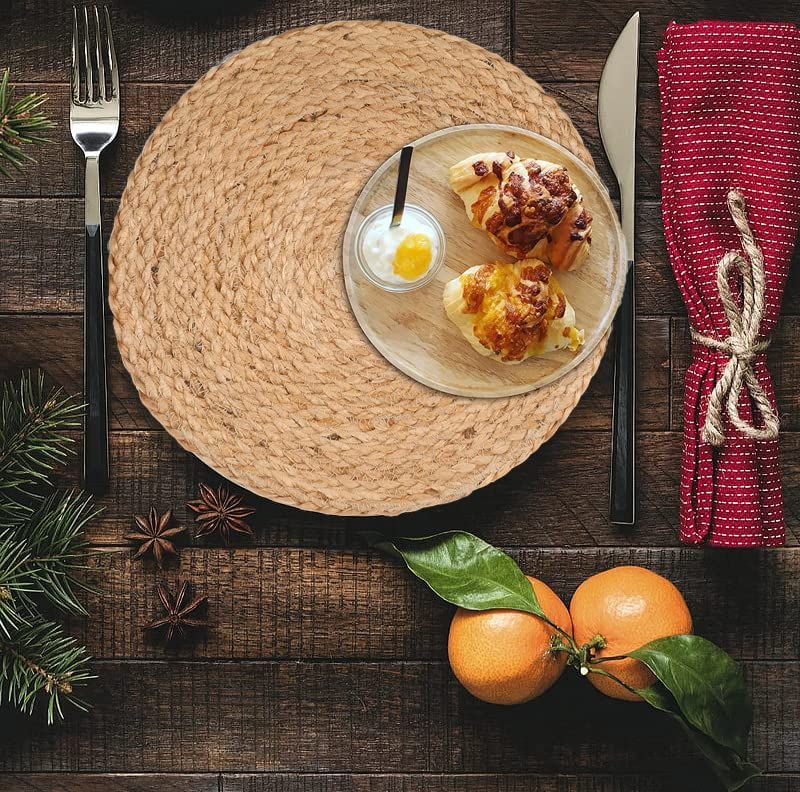 Jute Hand Braided Tablemat Set of  Natural Fiber Rustic Vintage Farmhouse Table top & Dining Table Round Placemat for Parties