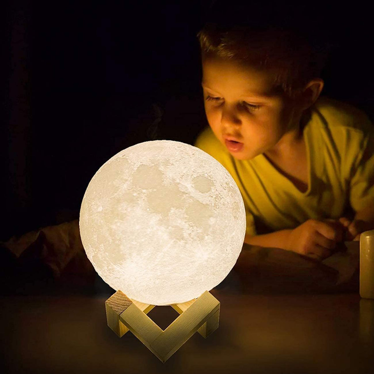Moon Lamp for Bedroom Moon Night Light for Adults Kids Baby- Gifts for Girls Boys Women Men Remote Wooden Stand